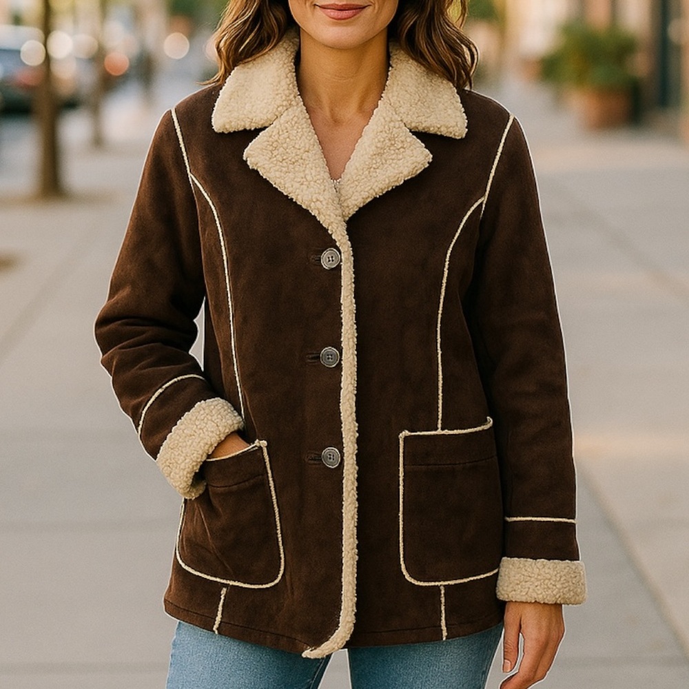 Marvin Richards Brown Shearling-Trim Jacket